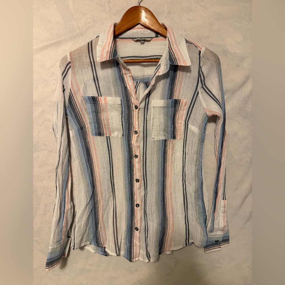 BKE Vertical Striped Blue Pink Button Down Shirt